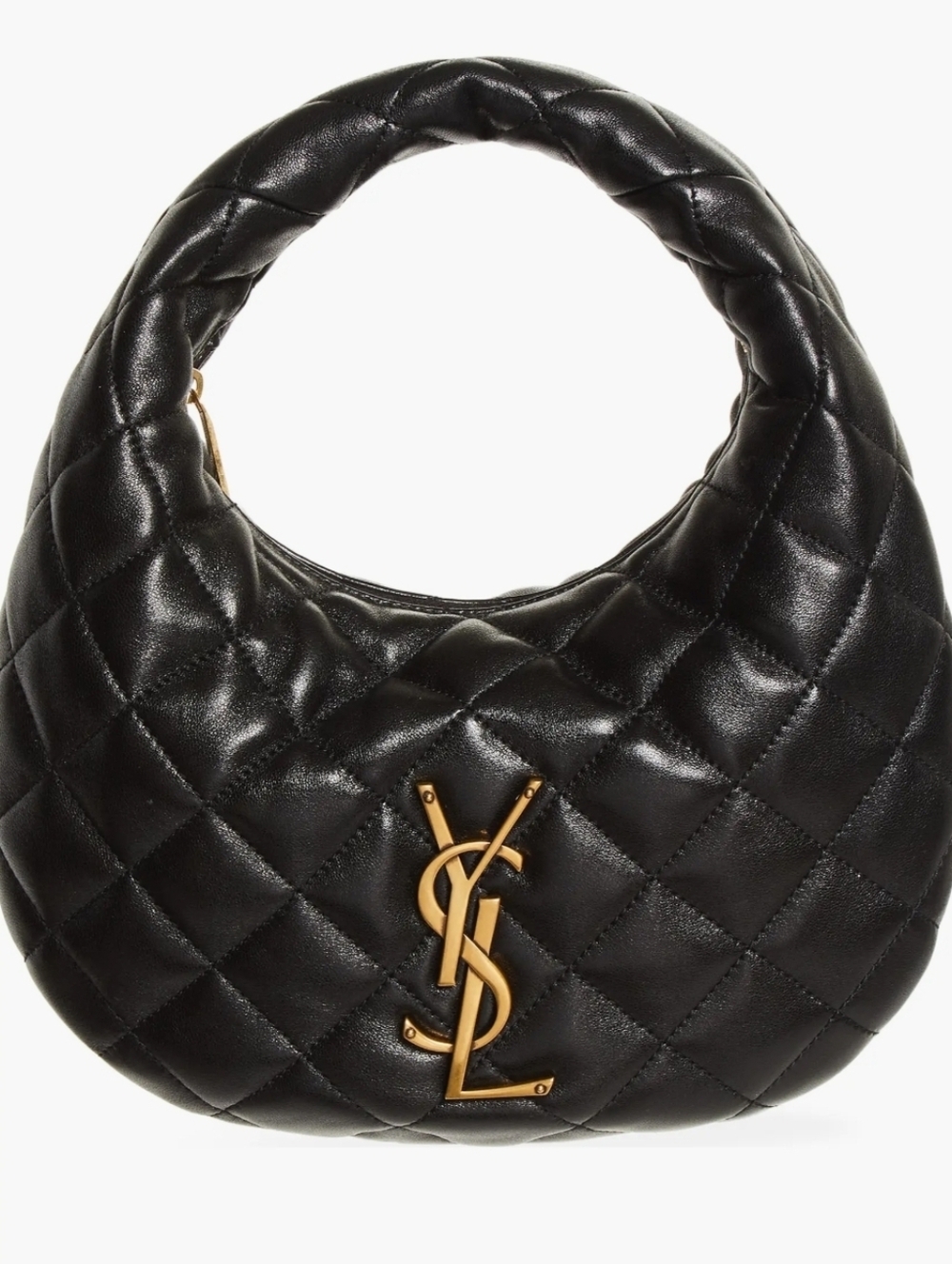 Saint Laurent Black Quilted Leather Shoulder Bag with Gold YSL Emblem